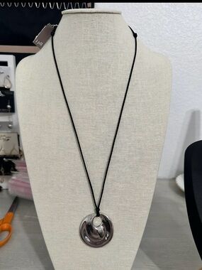 J. Jill Silver Tone Sculptural Pendant Necklace Adjustable Cord Minimalist